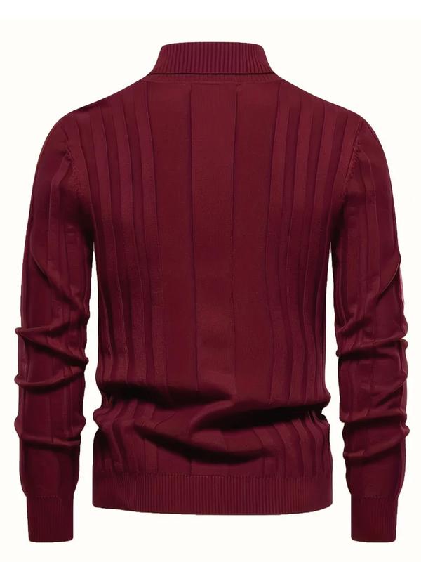 Men's Solid Textured Turtleneck Sweater, Slim Casual Long Sleeve Jumper for Spring & Fall, Fashion Men's Knitwear for Daily Wear