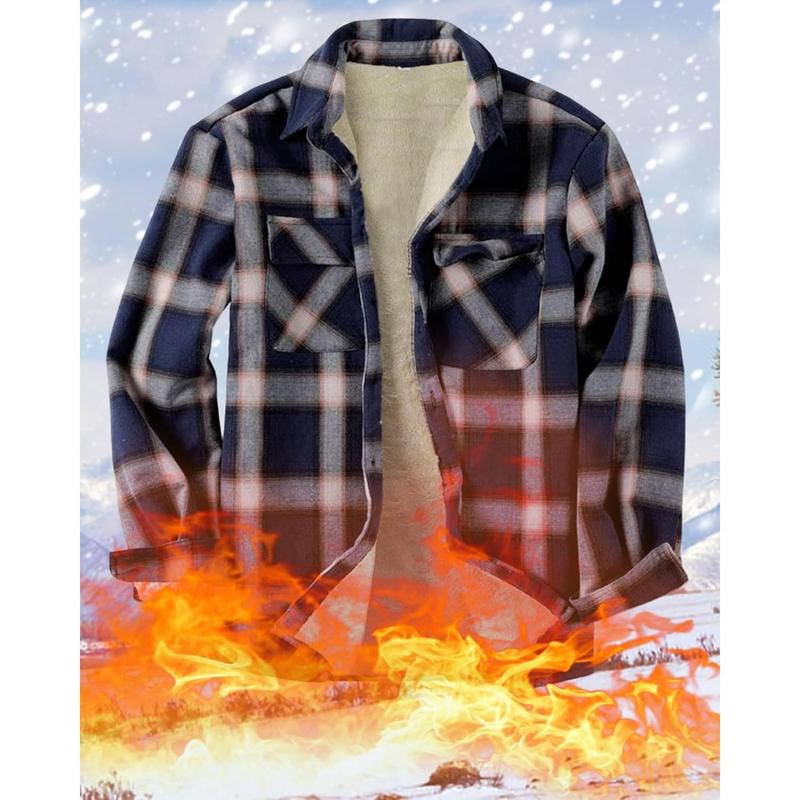 Mens Sherpa Fleece Lined Flannel Shirt Jacket Long Sleeve Button Down Plaid Winter Jacket