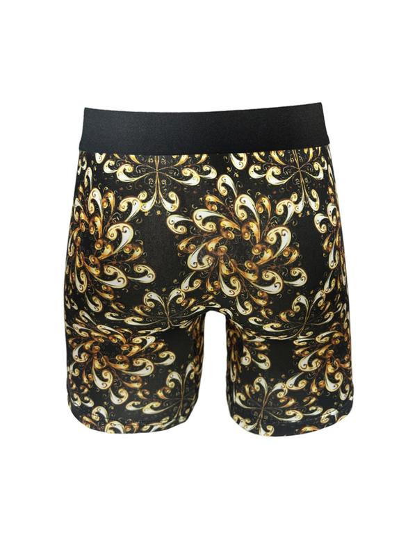 Men's Baroque Print Tape Boxer Brief, Casual Comfy Breathable Floral Print Boxer Brief, Underwear for All Seasons