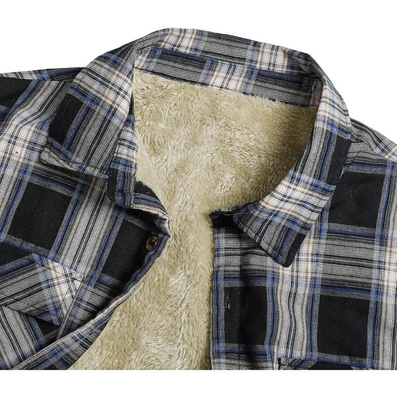 Mens Sherpa Fleece Lined Flannel Shirt Jacket Long Sleeve Button Down Plaid Winter Jacket