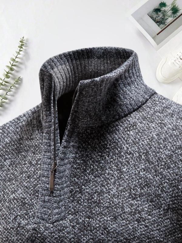 Men's Regular Fit Solid Stand Collar Pullover, Casual Long Sleeve Jumper for Fall & Winter, Men's Knitwear for Daily Wear