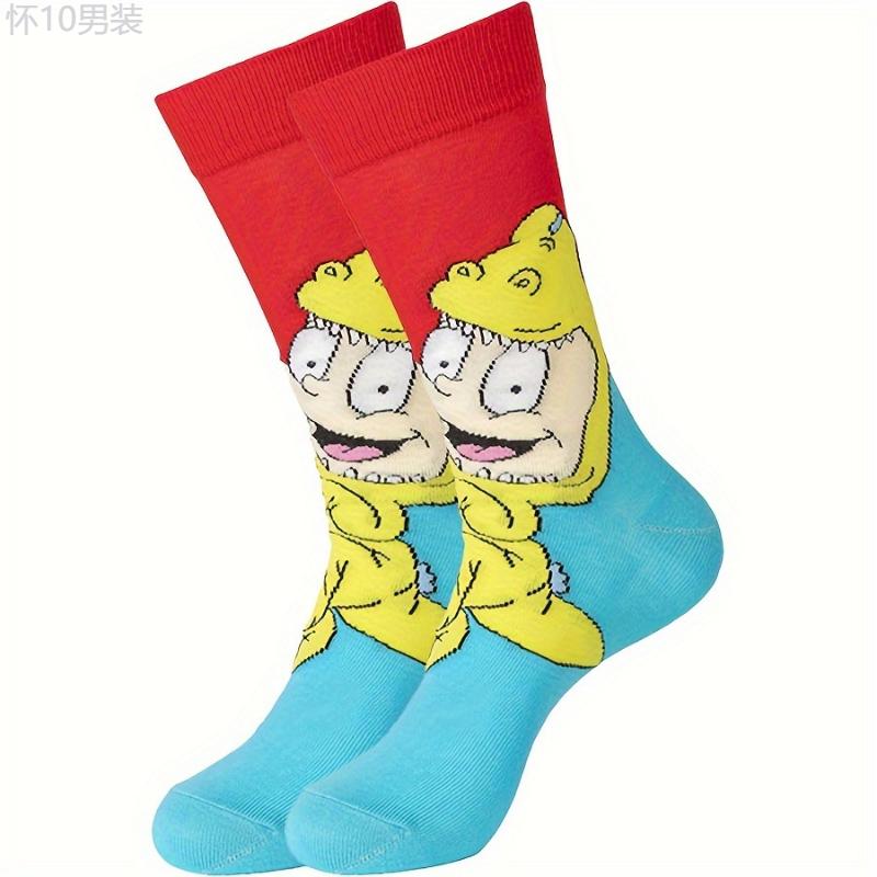 20 Pairs Of Men's Knitted Fun Cartoon Pattern Crew Socks, Comfy & Breathable Elastic Socks, For Gifts, Parties And Daily Wearing Fabric Menswear