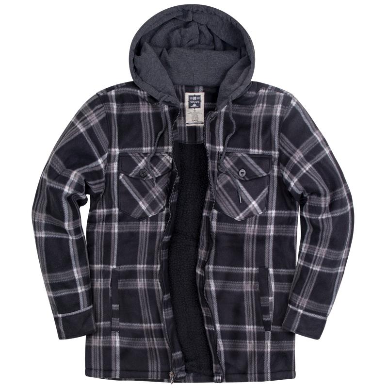 Mens Flannel Jacket Fleece Zip Up With Hood Big and Tall Hoodie Plaid