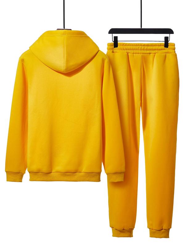 Two-Piece Set Men's Playing Card Print Drawstring Hoodie & Sweatpants Set, Casual Regular Fit Long Sleeve Hooded Sweatshirt & Pocket Jogger Pants, Men Two-piece Outfits for Fall & Winter