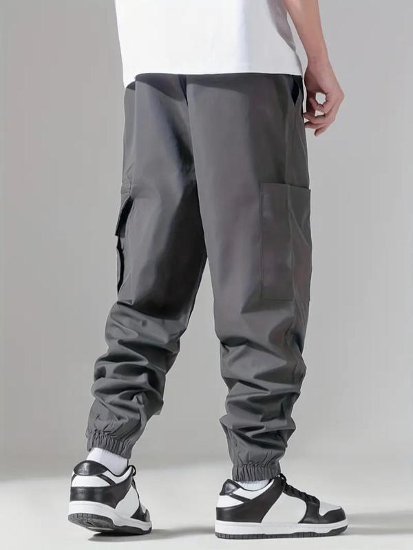 Men's Solid Zipper Pocket Cargo Pants, Regular Fit Casual Fashion Drawstring Waist Jogger Trousers for Daily Wear, Men's Bottoms for All Seasons