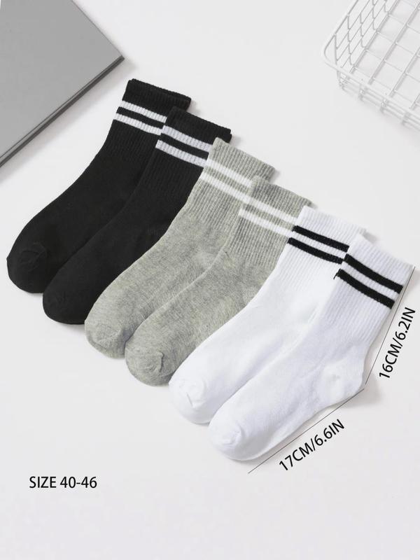 Men's 6 Pairs Stripe Print Crew Socks, Moisture Wicking Sports Work Socks, Soft Comfy Breathable Sports Socks For All Seasons Daily Wear