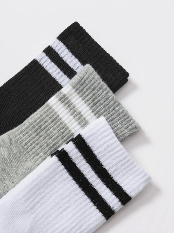 Men's 6 Pairs Stripe Print Crew Socks, Moisture Wicking Sports Work Socks, Soft Comfy Breathable Sports Socks For All Seasons Daily Wear