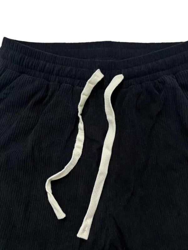  Solid Color Patched Pocket Corduroy Pants, Casual Comfy Elastic Waist Trousers for Men, Men's Bottoms for Fall & Winter