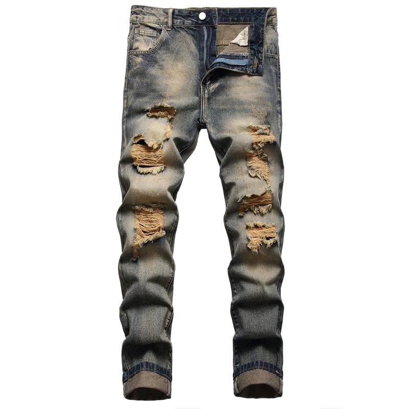 MXCVYCC Men's Ripped Slim Fit Jeans Distressed Regular fit Jeans For Men Brown Straight Leg  Comfort Flex Jeans  designer Fashion Pants