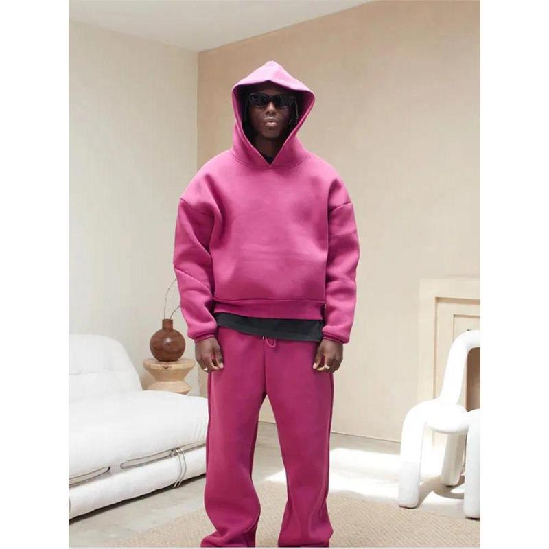 Casual Sportwear Men's Two-piece Set Fashion Solid Oversize Loose Hoodie and Drawstring Pocket High Street Straight Pants Suit