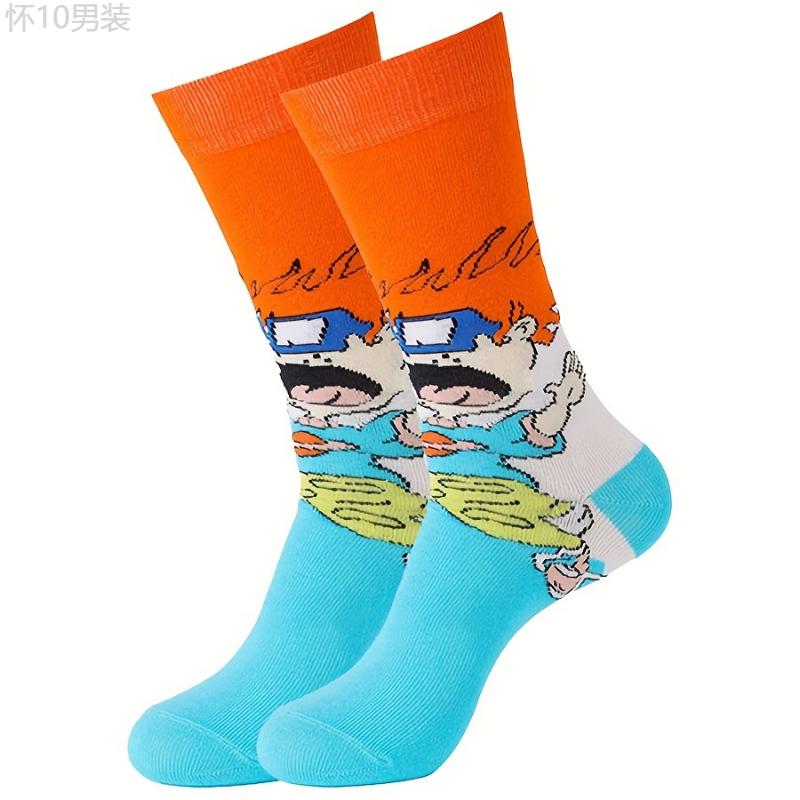 20 Pairs Of Men's Knitted Fun Cartoon Pattern Crew Socks, Comfy & Breathable Elastic Socks, For Gifts, Parties And Daily Wearing Fabric Menswear