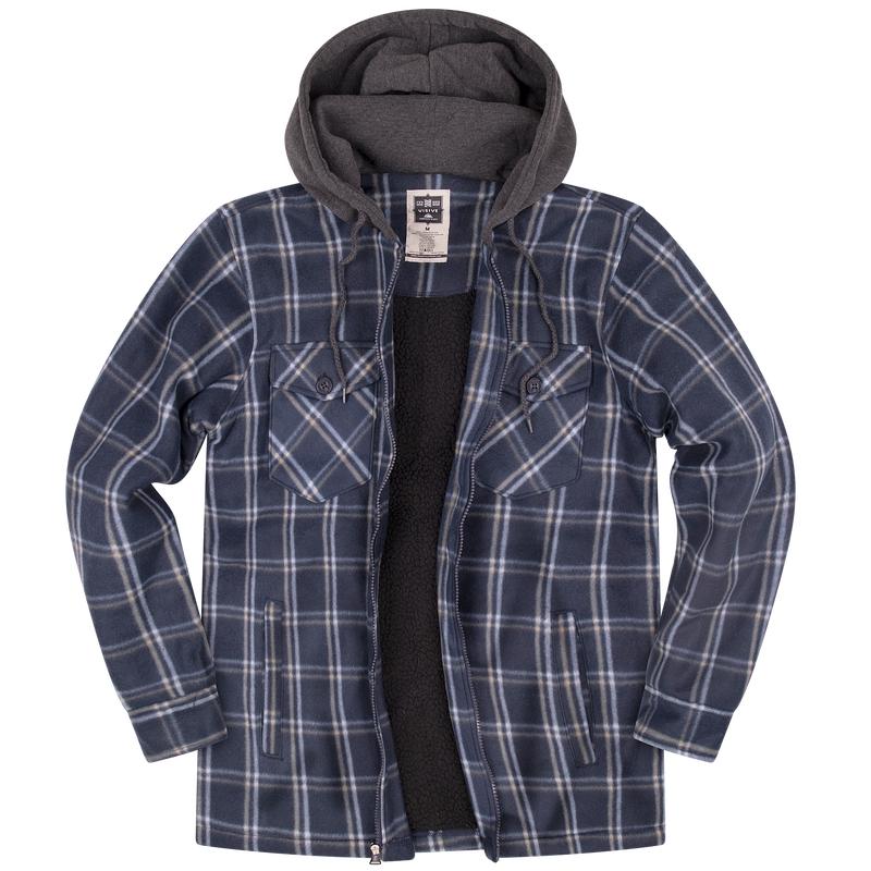 Mens Flannel Jacket Fleece Zip Up With Hood Big and Tall Hoodie Plaid