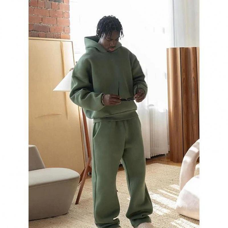 Casual Sportwear Men's Two-piece Set Fashion Solid Oversize Loose Hoodie and Drawstring Pocket High Street Straight Pants Suit