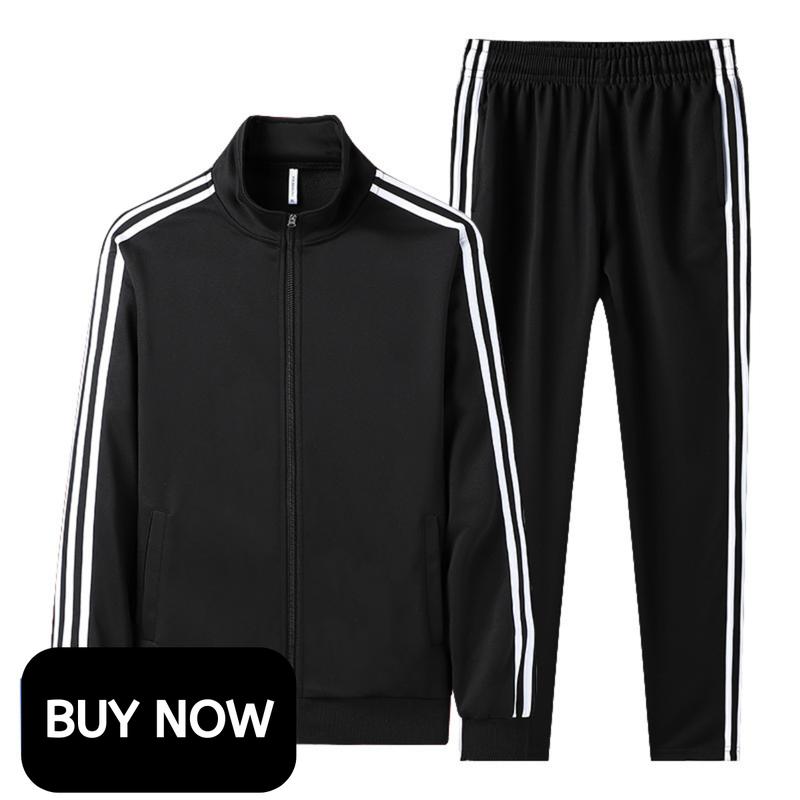 VINAMO Men's Jacket and Track Pants Set-Two Piece Set Spring Autumn Slim Jacket Men's Sports Three Stripes Casual Outdoor Running Sweatshirt and Track Pants