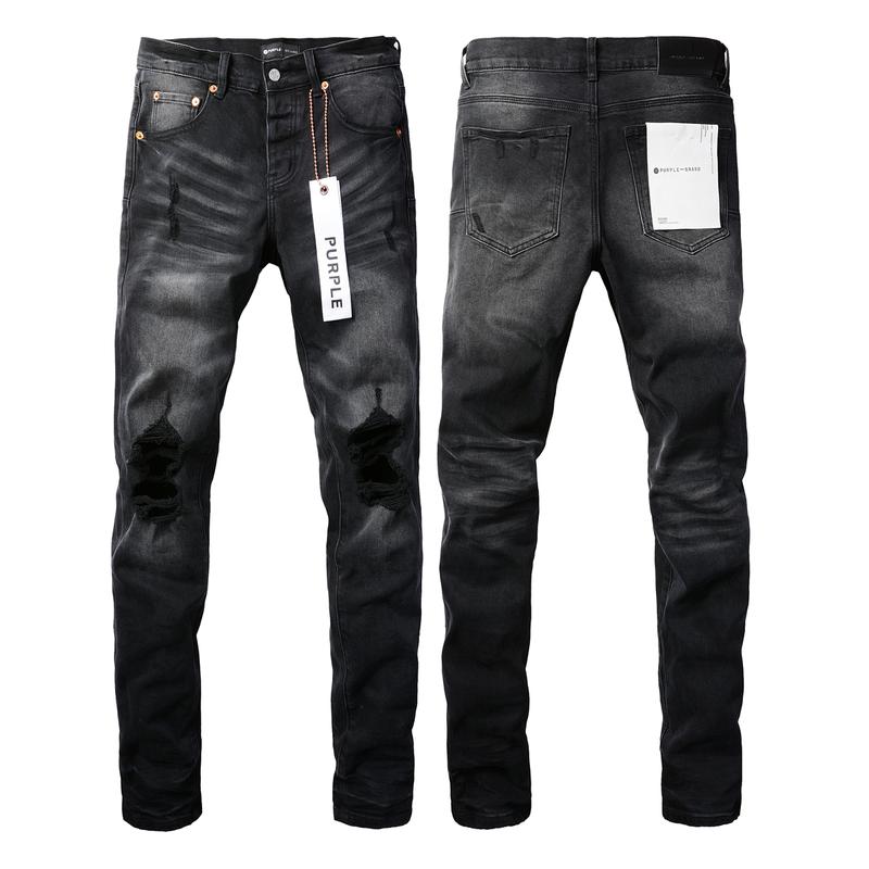 Purple-brand Men's Jeans Slim Fit Stretch Jeans Baggy Ripped Straight Skinny Denim Pants for Men Fashionable Biker Motocycle Holes Pants 2024