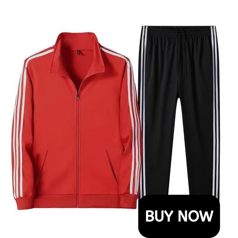 VINAMO Men's Jacket and Track Pants Set-Two Piece Set Spring Autumn Slim Jacket Men's Sports Three Stripes Casual Outdoor Running Sweatshirt and Track Pants