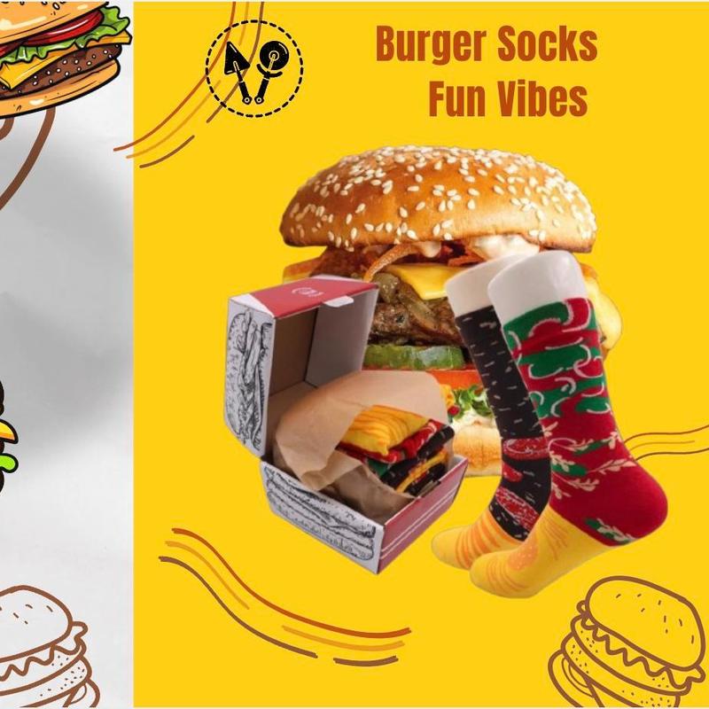 3-Pack Unisex Novelty Burger Socks – Fun Gift for Parties, Holidays, Birthdays, Halloween, and Christmas Stocking Stuffer