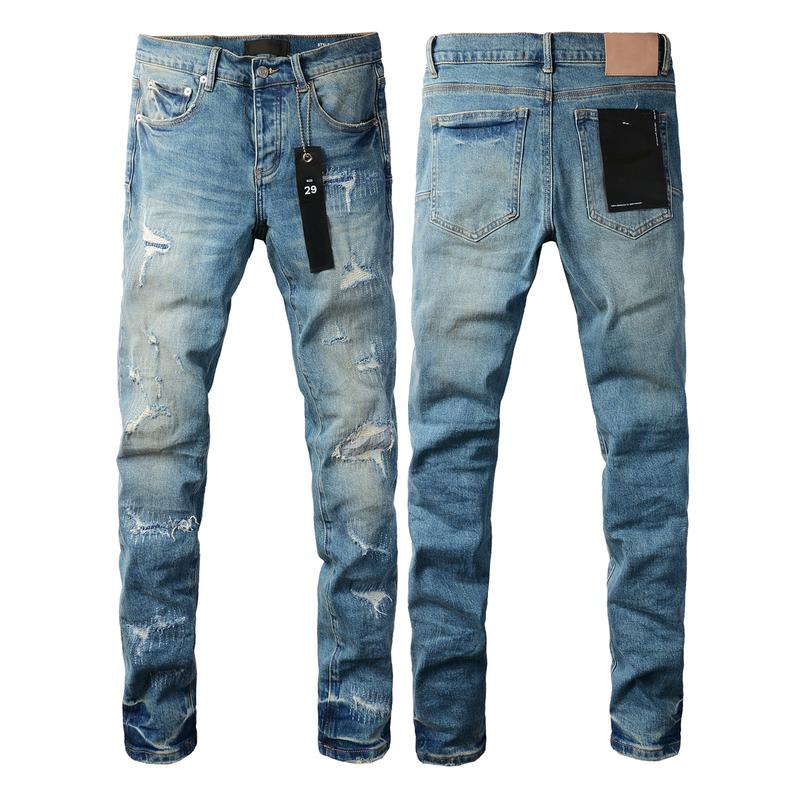 Purple-brand Men's Jeans Slim Fit Stretch Jeans Baggy Ripped Straight Skinny Denim Pants for Men Fashionable Biker Motocycle Holes Pants 2024