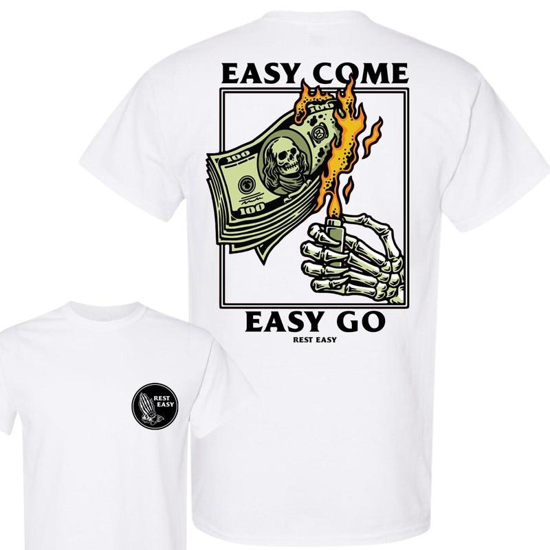 [Deals For You Days] Easy Come Easy Go Shirt, Burning Money Shirt, Casual Men and Women Streetwear, Funny Halloween 2 Sided, Unique Street Style Shirt