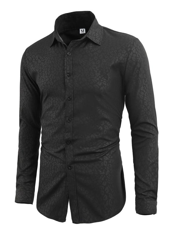 Men's Slim Jacquard Button Front Shirt, Casual Long Sleeve Collar Shirt for All Seasons, Shirts for Men, Mens Shirts, Fashion Men's Clothes for Business Office Daily Wear