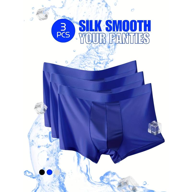 3pcs Men's SoftTouch Ice Silk Seamless Boxers Briefs - Ultra Breathable, Comfy Stretchy, Quick-Dry, Anti-Chafing, Casual Plain Color Underwear for Men - Perfect for Daily Wear, Sports, and Outdoor Activities