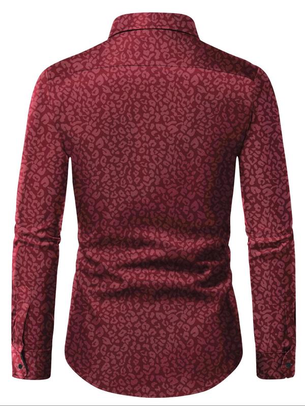 Men's Slim Jacquard Button Front Shirt, Casual Long Sleeve Collar Shirt for All Seasons, Shirts for Men, Mens Shirts, Fashion Men's Clothes for Business Office Daily Wear