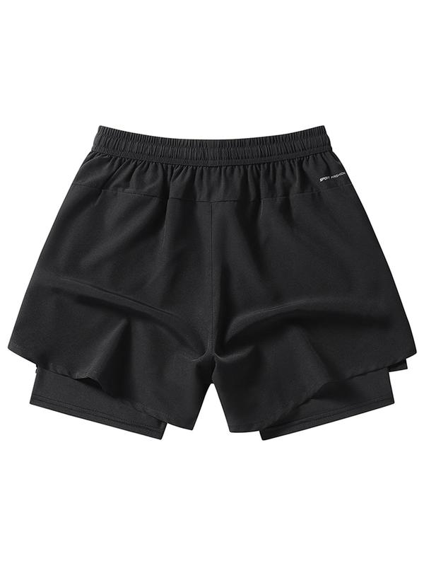 Men's 2 in 1 Drawstring Waist Shorts, Casual Zipper Pocket Shorts for Summer, Men's Bottoms for Daily Wear