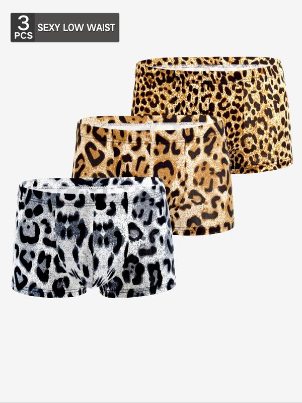 Men's Leopard Print Boxer Brief, Breathable Comfy Underwear for Daily Wear, Casual Men's Underwear for All Seasons