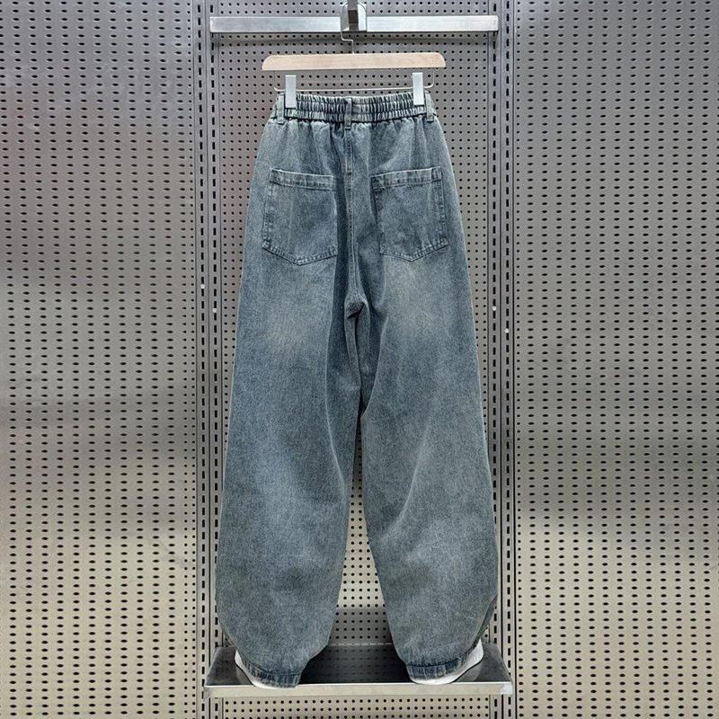 Stylish Men's Wide-Leg Jeans with Drawstring Waistband for All Seasons - Menswear Pants Trouser