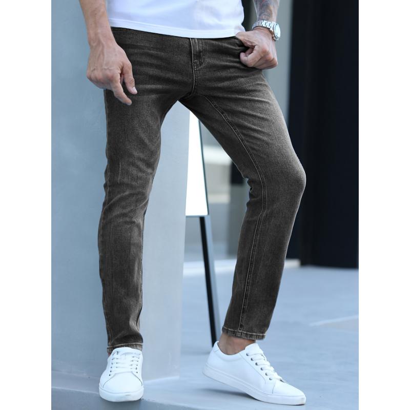 Classic Men's Slim Fit Jeans - Straight Leg, Casual Washed Denim Pants for Everyday Wear Menswear Stretch