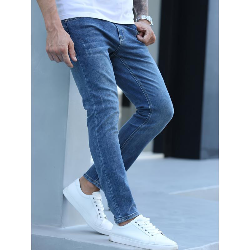 Classic Men's Slim Fit Jeans - Straight Leg, Casual Washed Denim Pants for Everyday Wear Menswear Stretch