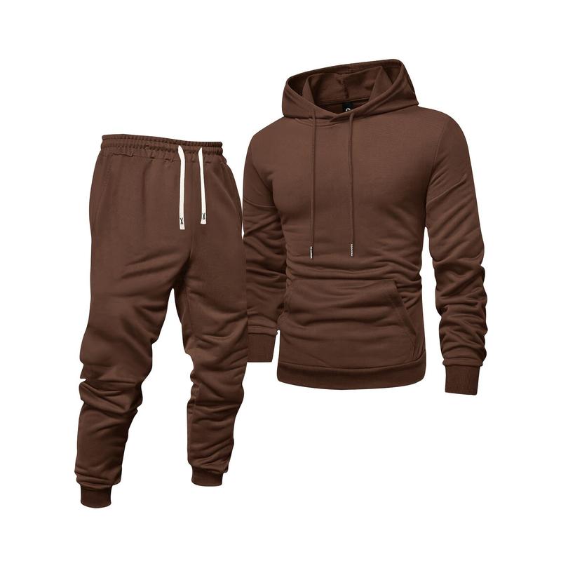 Men's Casual Sports Suit-Long Sleeve Hoodie with Drawstring Sweatpants, Solid Color, Polyester Blend, Machine Washable-Perfect Choice for Spring and Autumn Season Clothing Menswear