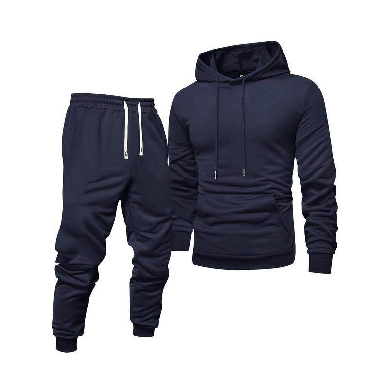 Men's Casual Sports Suit-Long Sleeve Hoodie with Drawstring Sweatpants, Solid Color, Polyester Blend, Machine Washable-Perfect Choice for Spring and Autumn Season Clothing Menswear