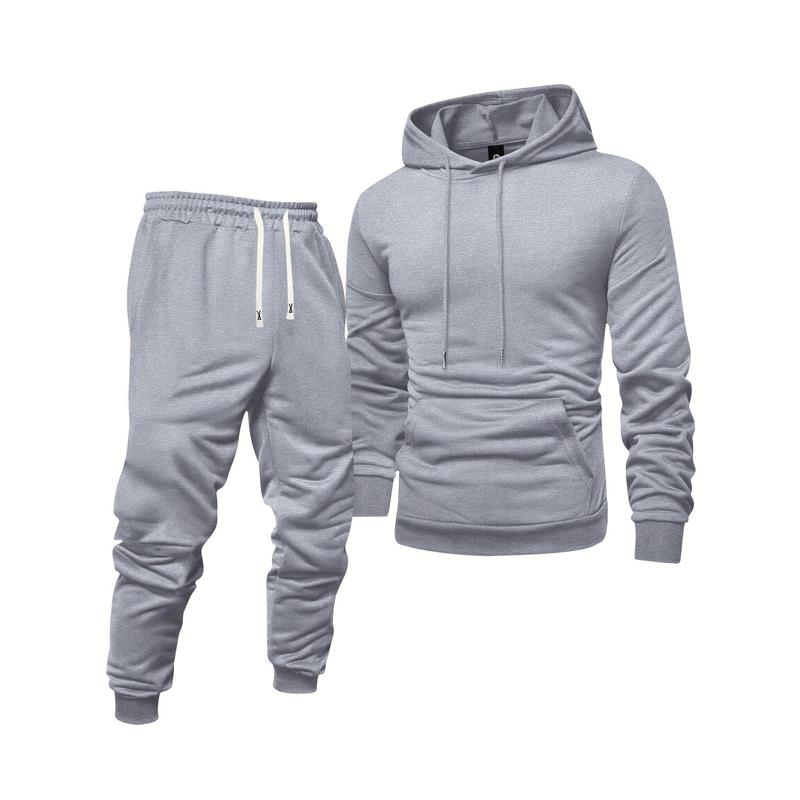 Men's Casual Sports Suit-Long Sleeve Hoodie with Drawstring Sweatpants, Solid Color, Polyester Blend, Machine Washable-Perfect Choice for Spring and Autumn Season Clothing Menswear