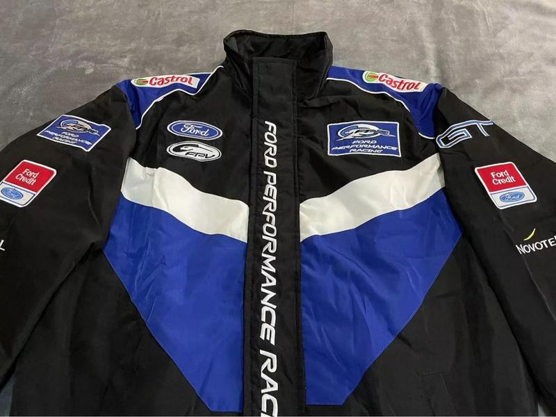 Adults F1 Team Racing Ford Embroidery Cotton Padded Zip Racing Jacket Blue - Gift for him