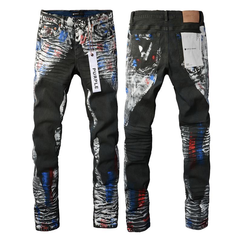 Purple-brand Men's Jeans Slim Fit Stretch Jeans Baggy Ripped Straight Skinny Denim Pants for Men Fashionable Biker Motocycle Holes Pants 2024