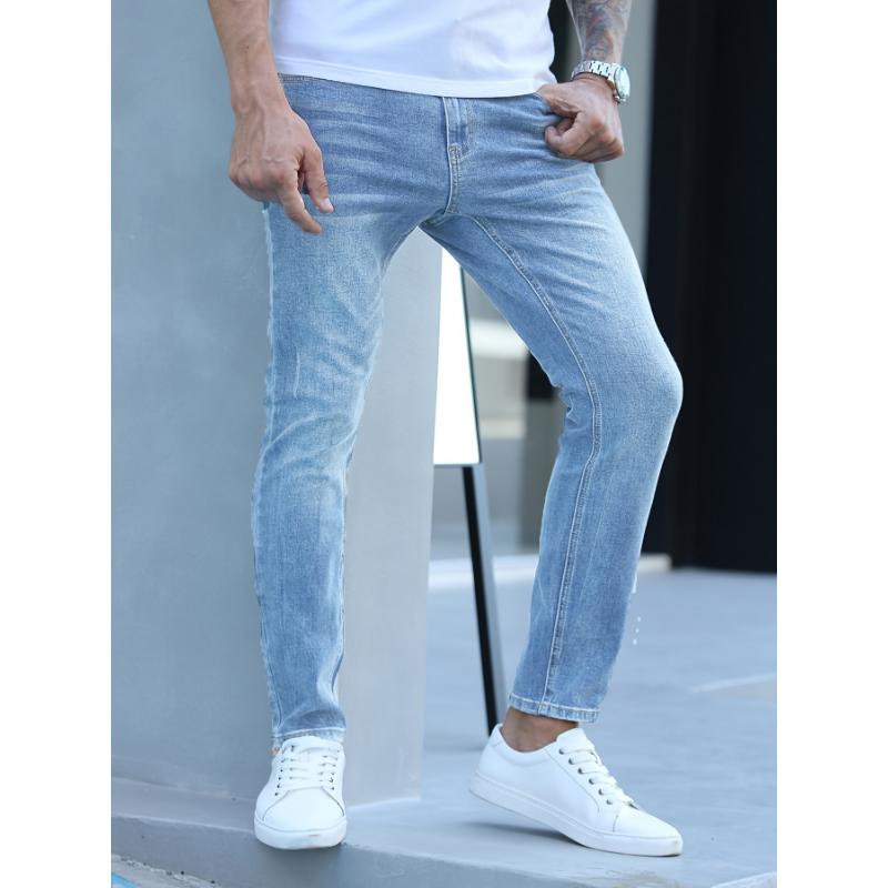 Classic Men's Slim Fit Jeans - Straight Leg, Casual Washed Denim Pants for Everyday Wear Menswear Stretch