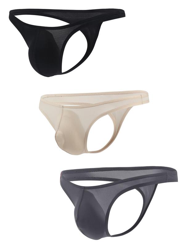 LGBTQ+ Men's 3pcs Solid Color Sexy Thong, Soft Comfortable Breathable Thongs for Daily Wear, Fashion Men's Underwear for All Seasons