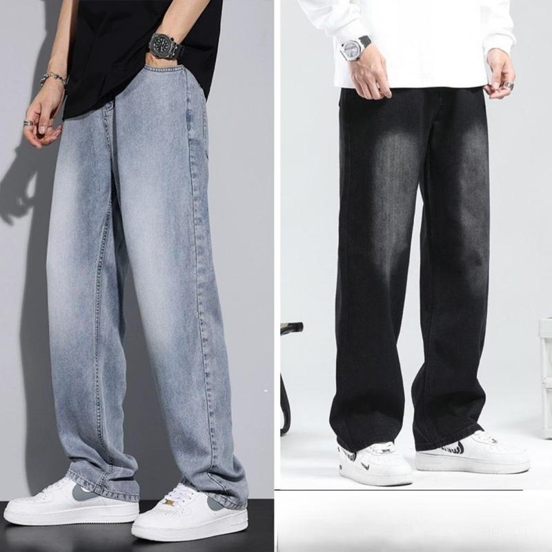 Men's Blue Retro Baggy Jeans - High-Waisted, Wide-Leg, Casual Denim - 2024 Trendy Design - Dress, Trouser Menswear Pants Shirt Plain