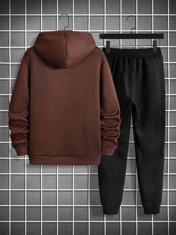 Men's Cross Print Pocket Hoodie & Drawstring Waist Sweatpants Set, Casual Long Sleeve Hooded Top & Jogger Pants, Men's Fall & Winter Clothes