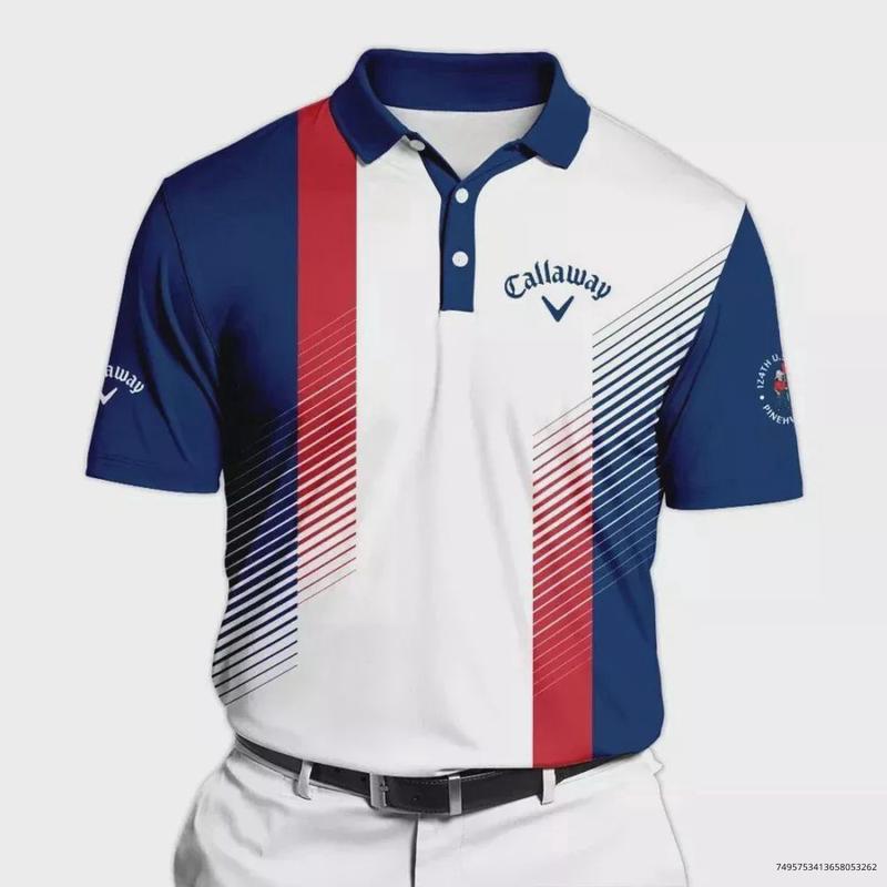 124th U.S. Open Pinehurst Golf Print 3D Polo Shirt Blue Red Striped White