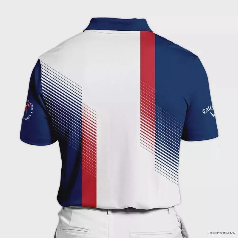 124th U.S. Open Pinehurst Golf Print 3D Polo Shirt Blue Red Striped White