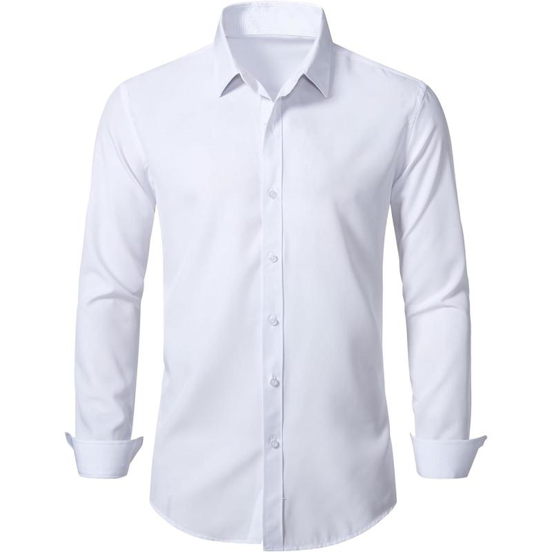 Mens Stretch Slim Fit Dress Shirts Lightweight Soft Long Sleeve Casual Button Down Shirts