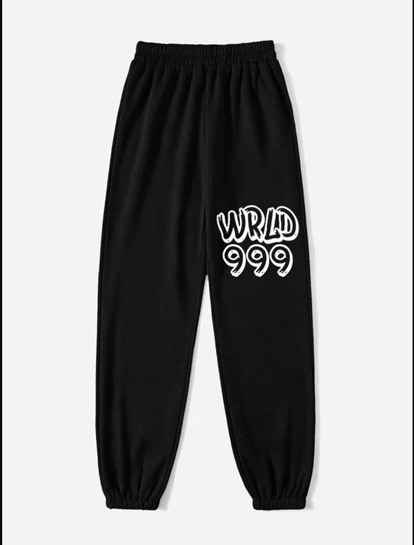 Wrld 999 Sweatpants, Unisex Letter Print Sweatpants, Casual Regular Fit Pants for Spring and Fall