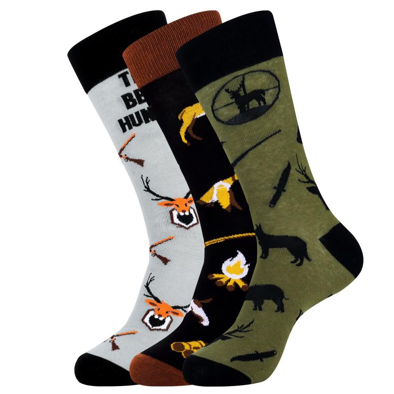 3 Pairs Funny Crazy Novelty Crew Tube Socks, Hunting Gifts for Men Casual Athletic Sport Dress Socks