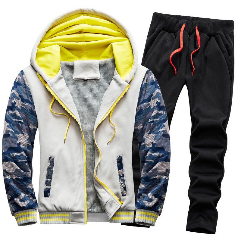 Season Men's Casual Sportswear Couple Fleece-Lined Thick Sweater Set Men's Youth Student Outdoor Running Suit