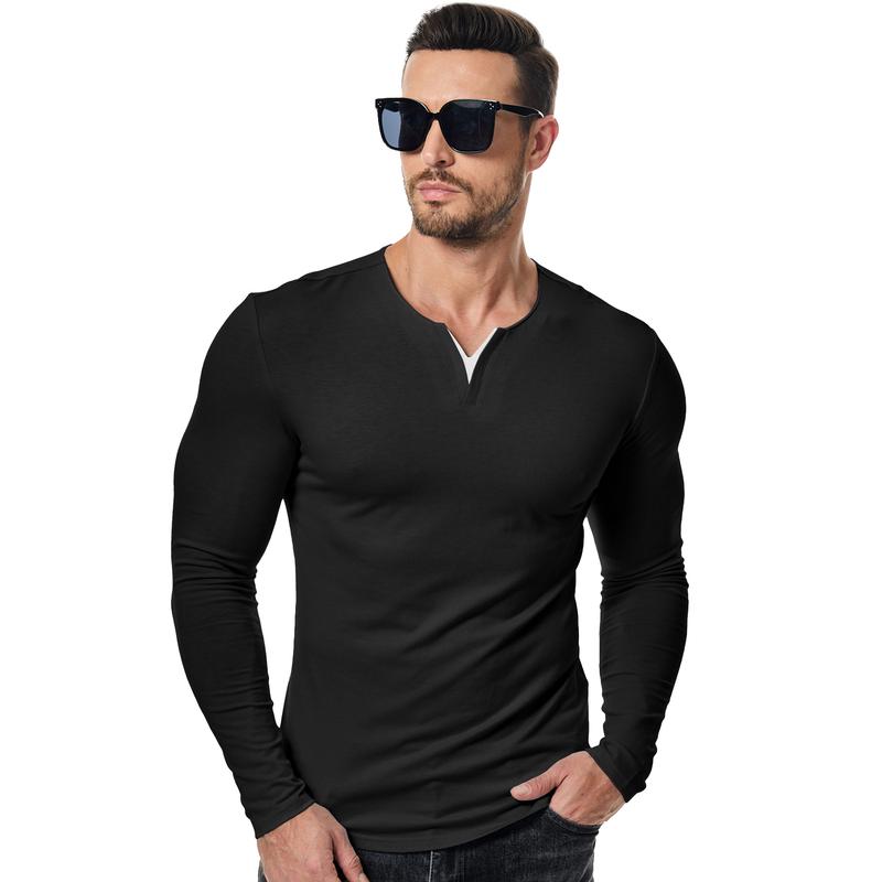 JMIERR Mens Casual Muscle Slim Fitted  Long Sleeve V-Neck Longline Soft  Fabric T-Shirt ,Gym Workout Athletic Menswear Tops,Men's Stylish Clothing for Daily Wear,Fall Fashion Outfits 2024