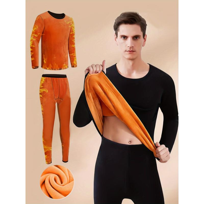 Men's Winter Thermal Underwear Set - Ultra-thick Fleece, Warm And Comfortable Long-sleeved Tops Pants For Middle-aged Elderly People