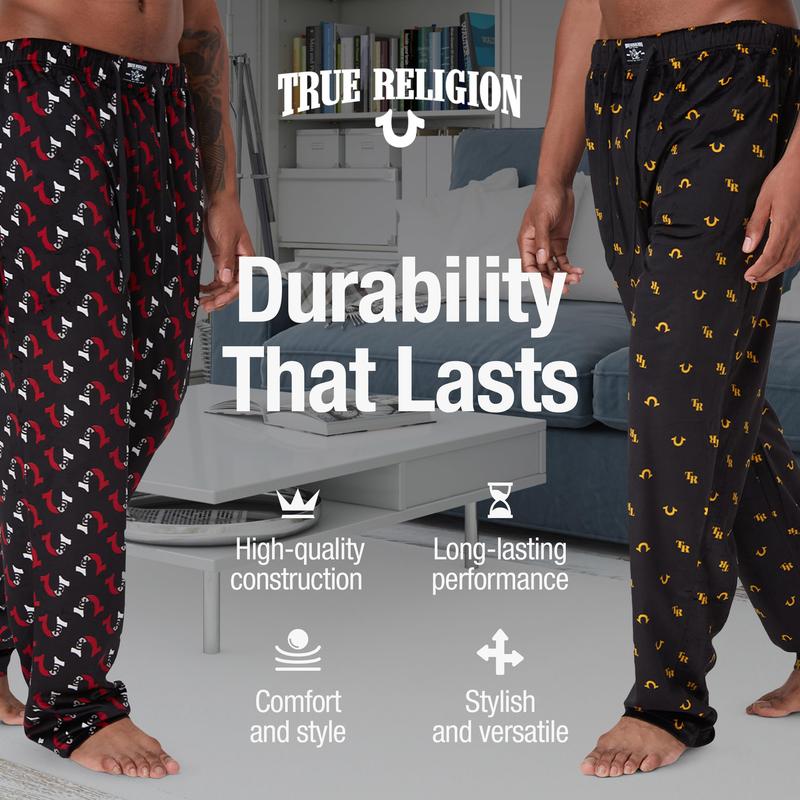 True Religion 2 Pack Fleece Pajama Pants for Men, PJ Pants Men’s Sleepwear