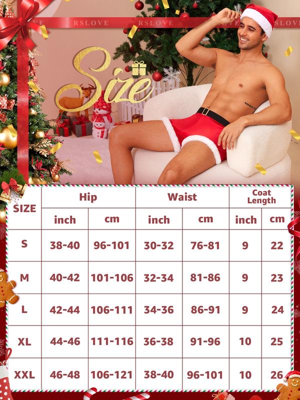 RSLOVE Mens Christmas Lingerie Set - Santa Boxer Gifts Men Red Briefs Holiday Shorts Costume Underwear Outfits 2PCS With Hat Menswear Clothing